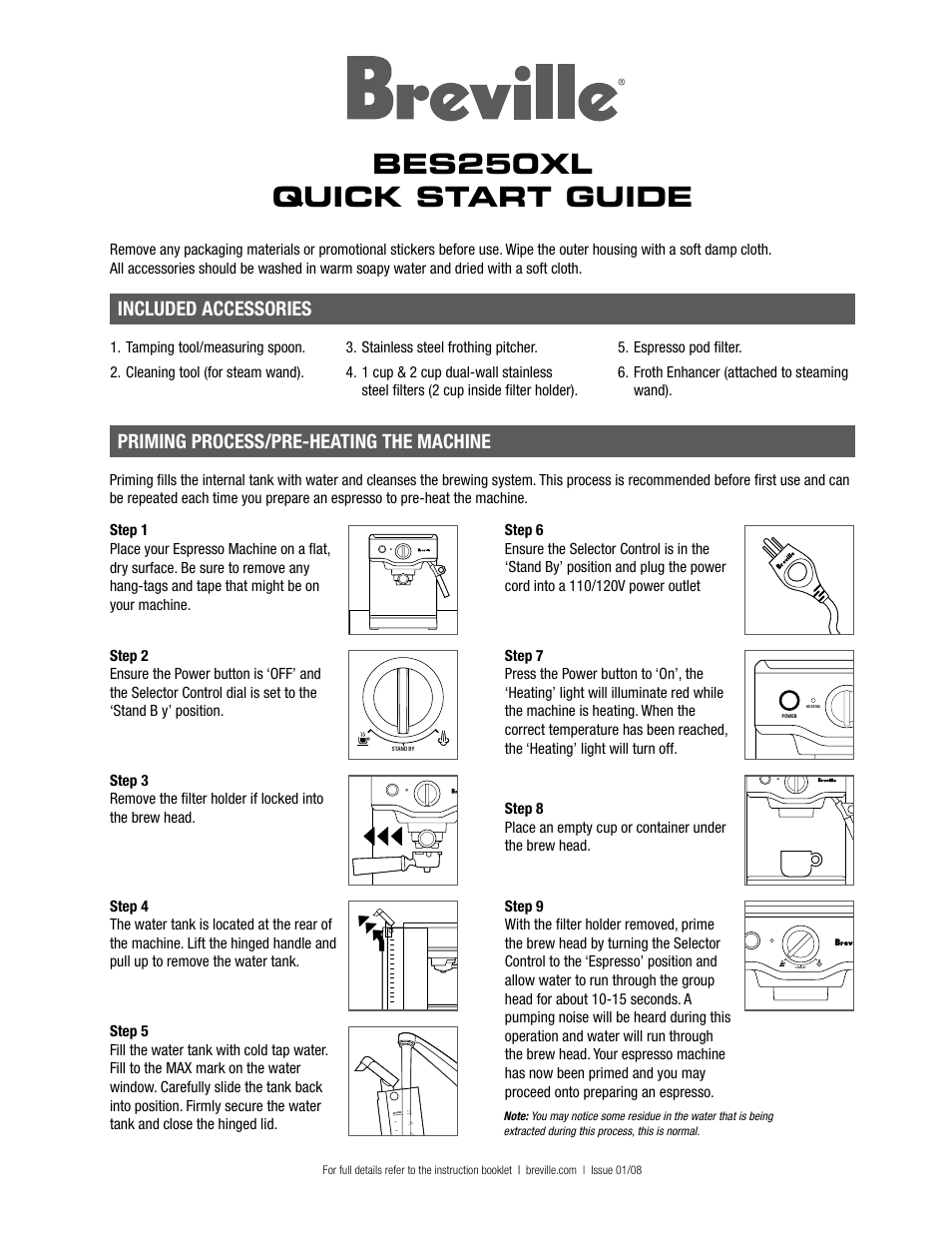 Breville BES250XL User Manual | 3 pages