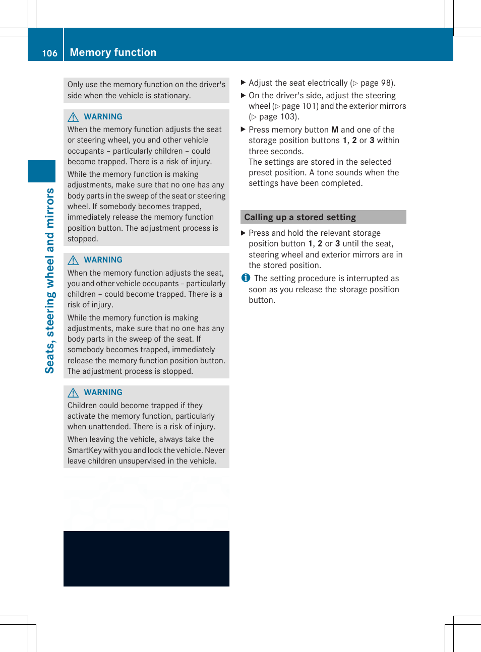 Seats, steering wheel and mirrors | Mercedes-Benz SLK-Class 2014 Owners Manual User Manual | Page 108 / 354