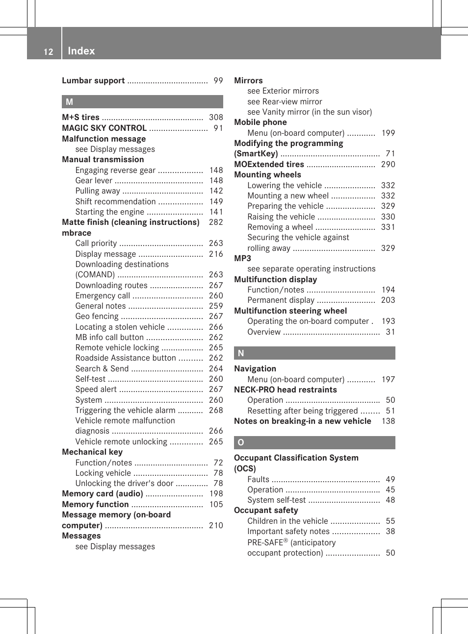 Index | Mercedes-Benz SLK-Class 2014 Owners Manual User Manual | Page 14 / 354