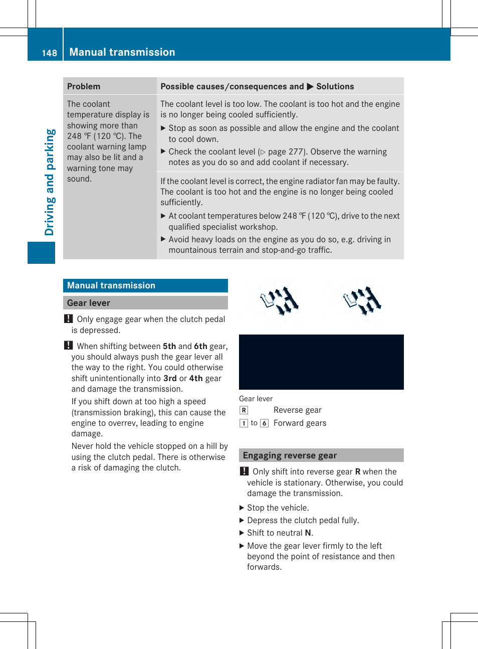 Driv ing and parking, Manual transmission | Mercedes-Benz SLK-Class 2014 Owners Manual User Manual | Page 150 / 354
