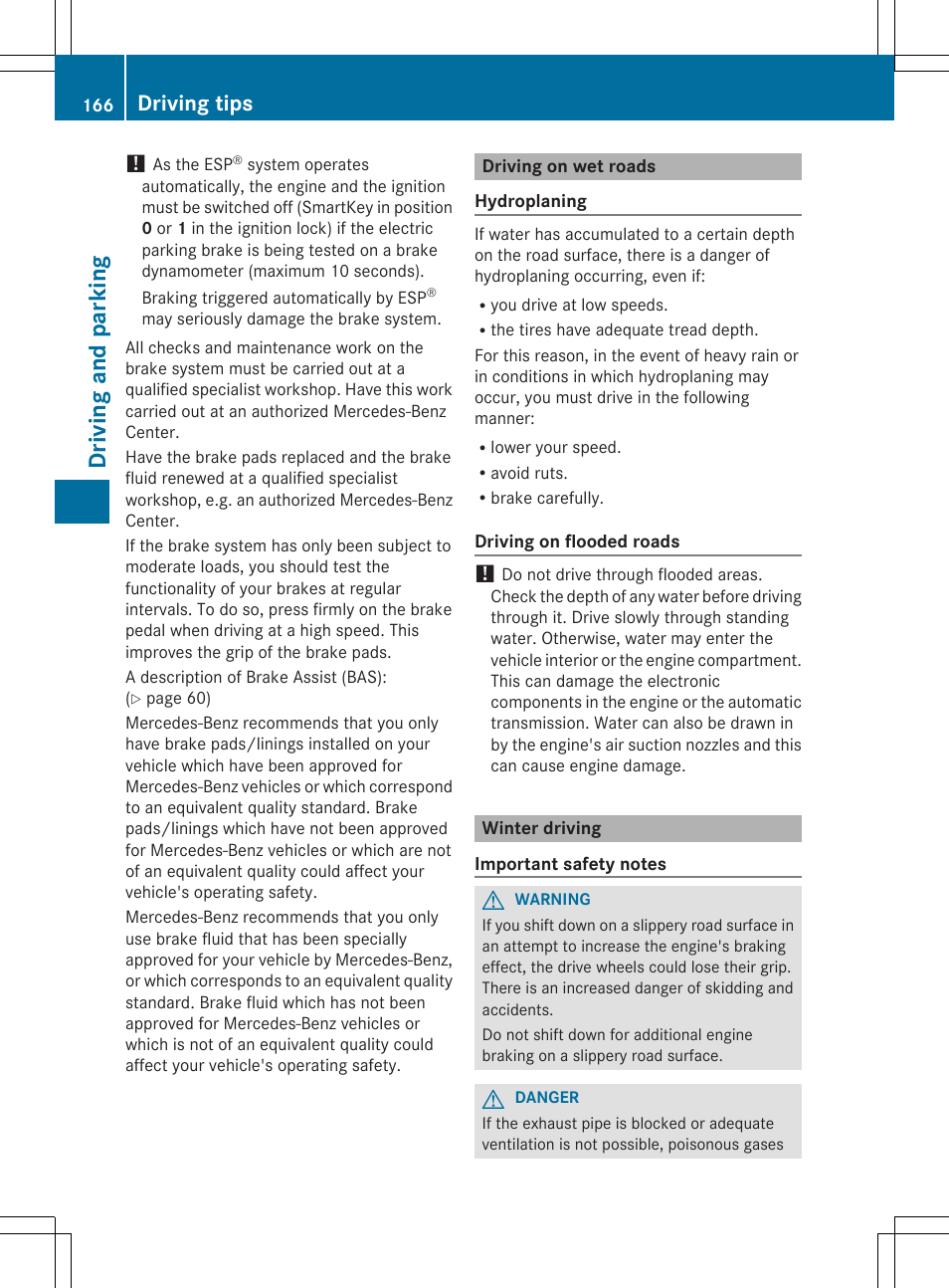 Driving and parking, Driving tips | Mercedes-Benz SLK-Class 2014 Owners Manual User Manual | Page 168 / 354