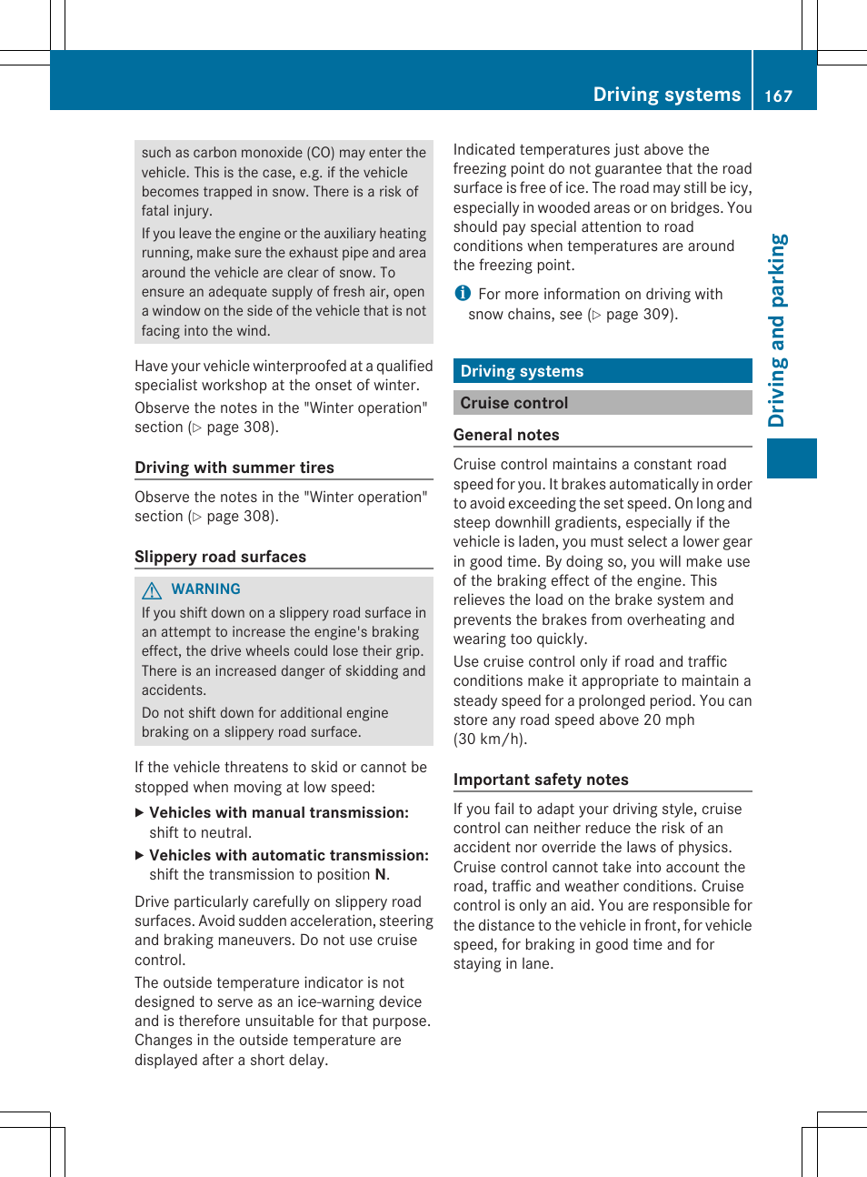Driving and parking, Driving systems | Mercedes-Benz SLK-Class 2014 Owners Manual User Manual | Page 169 / 354