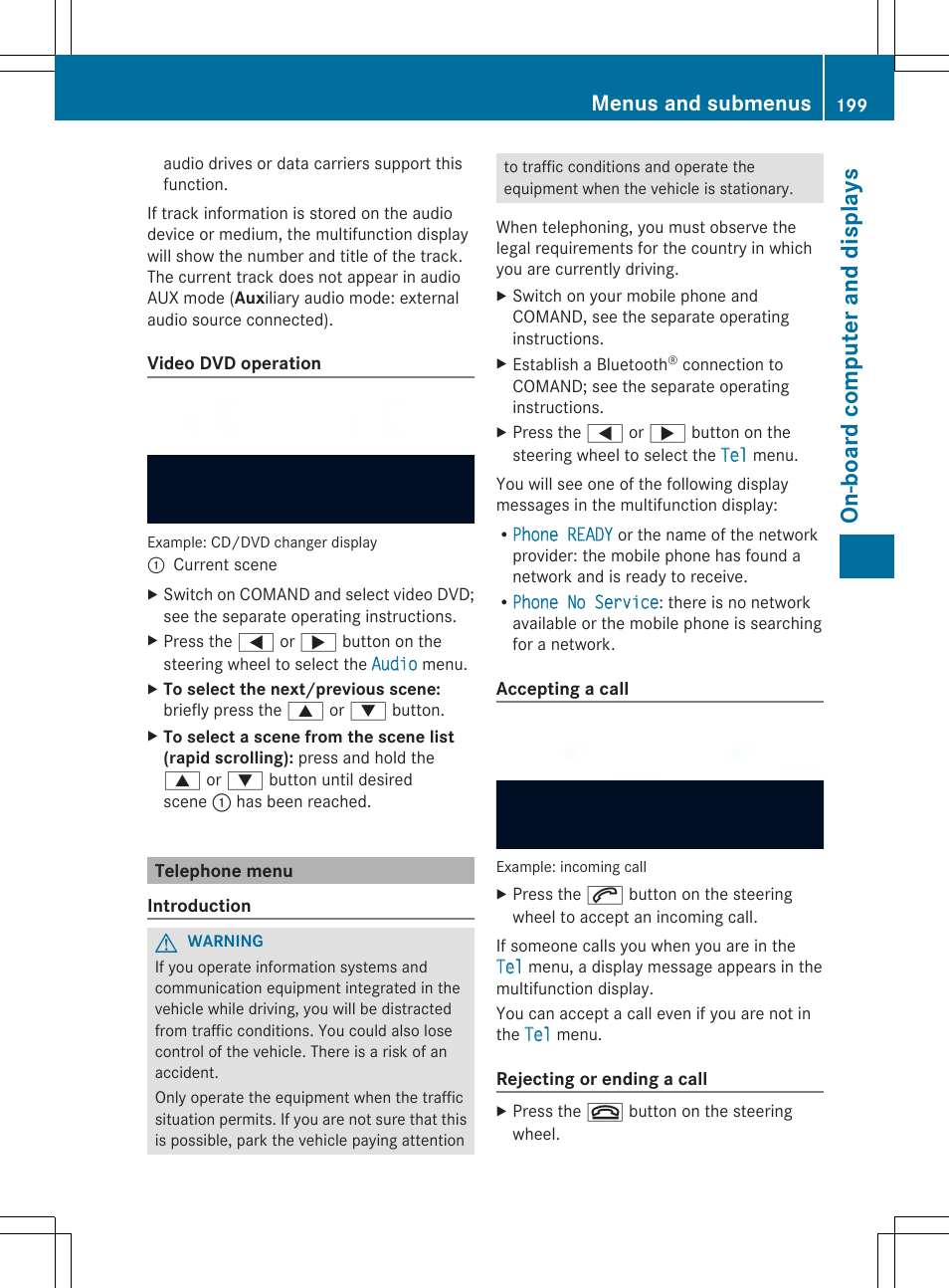 On- boar d comp ut er and dis pla ys, Menus and submenus | Mercedes-Benz SLK-Class 2014 Owners Manual User Manual | Page 201 / 354