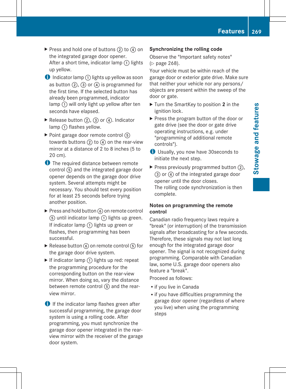 Stowage and features, Features | Mercedes-Benz SLK-Class 2014 Owners Manual User Manual | Page 271 / 354