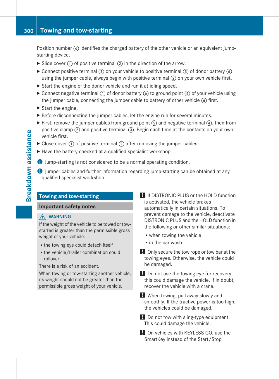 Breakdown assista nce, Towing and tow-starting | Mercedes-Benz SLK-Class 2014 Owners Manual User Manual | Page 302 / 354
