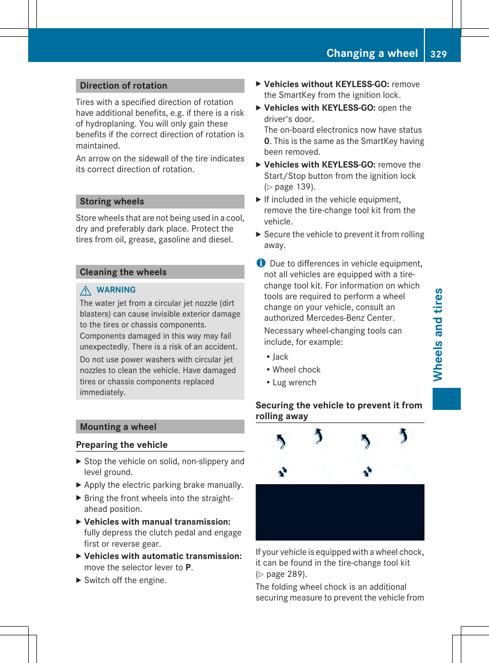 Wh eels an d tire s, Changing a wheel | Mercedes-Benz SLK-Class 2014 Owners Manual User Manual | Page 331 / 354