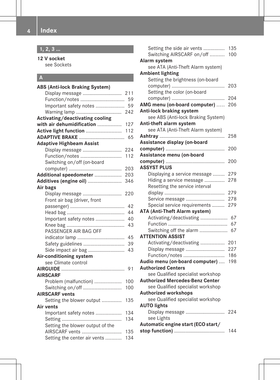 Index | Mercedes-Benz SLK-Class 2014 Owners Manual User Manual | Page 6 / 354