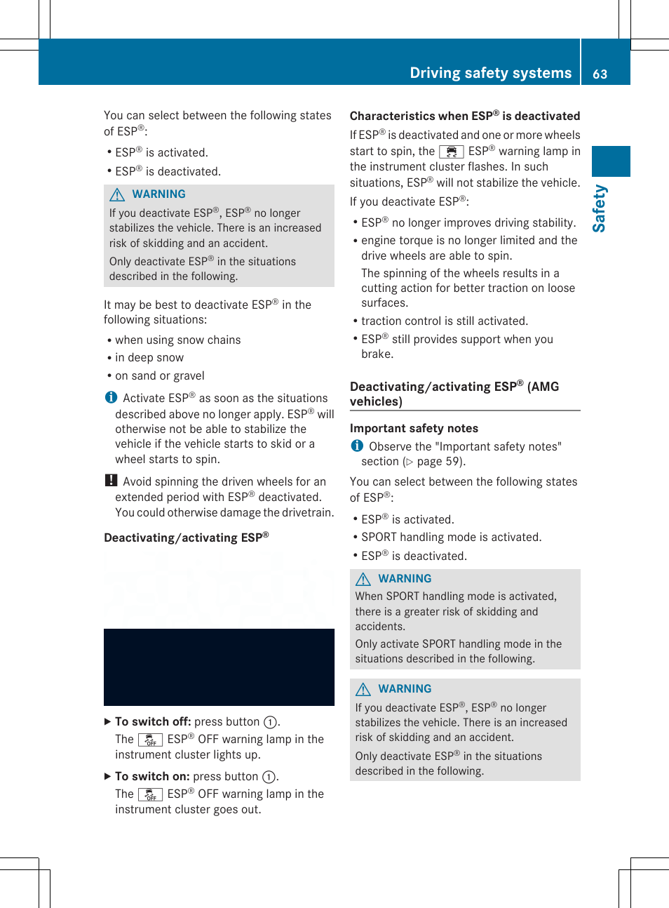 Saf ety, Driving safety systems | Mercedes-Benz SLK-Class 2014 Owners Manual User Manual | Page 65 / 354