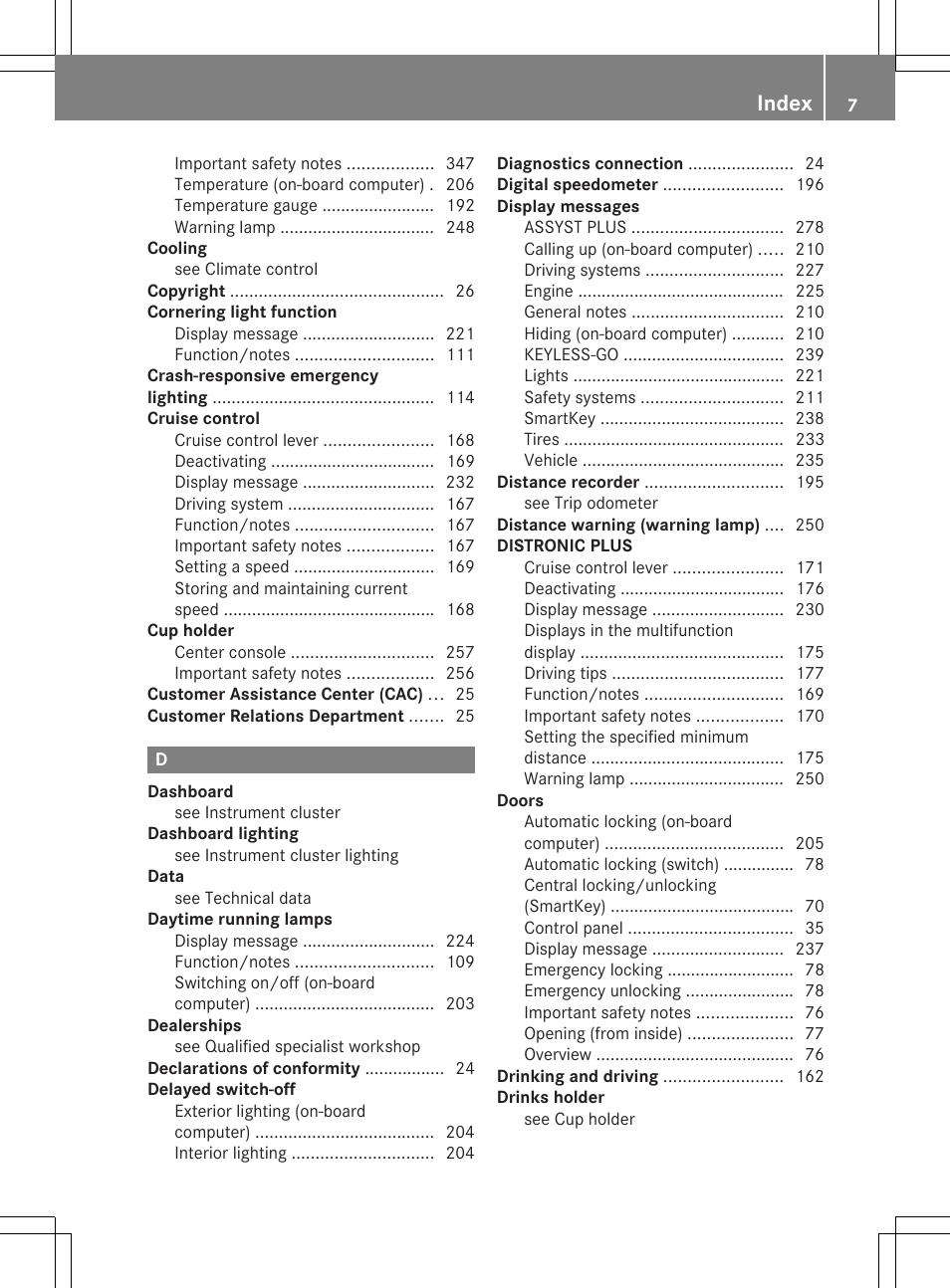 Index | Mercedes-Benz SLK-Class 2014 Owners Manual User Manual | Page 9 / 354