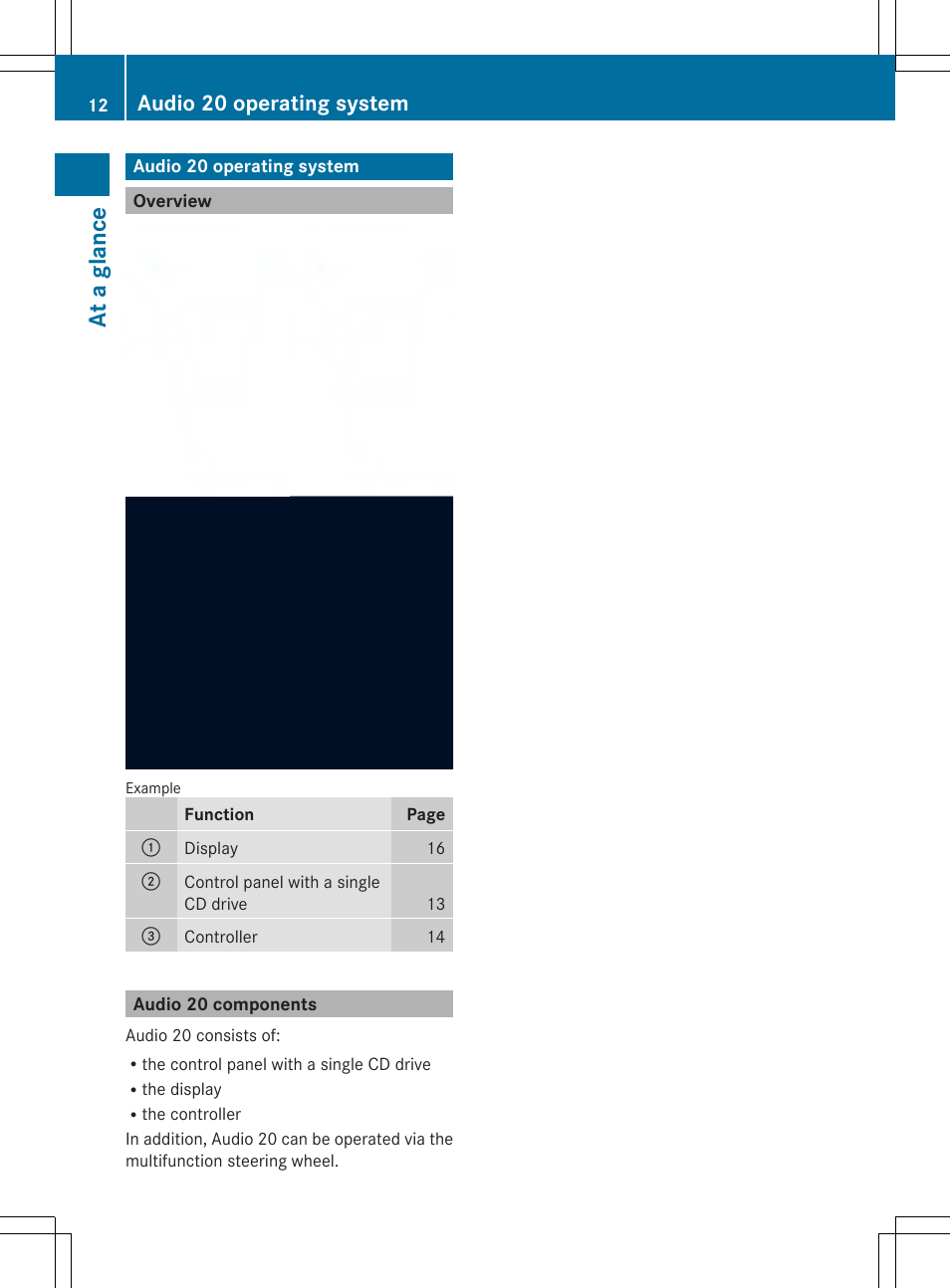 At a glan ce, Audio 20 operating system | Mercedes-Benz CLA-Class 2014 Audio 20 Manual User Manual | Page 14 / 106