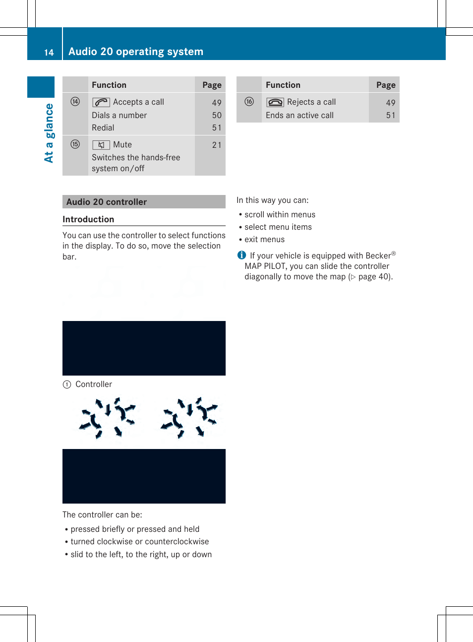At a glan ce, Audio 20 operating system | Mercedes-Benz CLA-Class 2014 Audio 20 Manual User Manual | Page 16 / 106