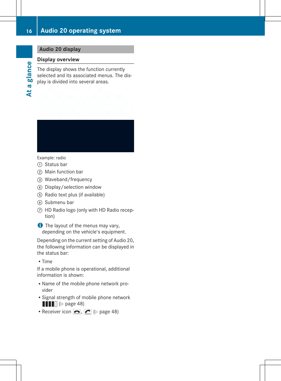 At a glan ce, Audio 20 operating system | Mercedes-Benz CLA-Class 2014 Audio 20 Manual User Manual | Page 18 / 106