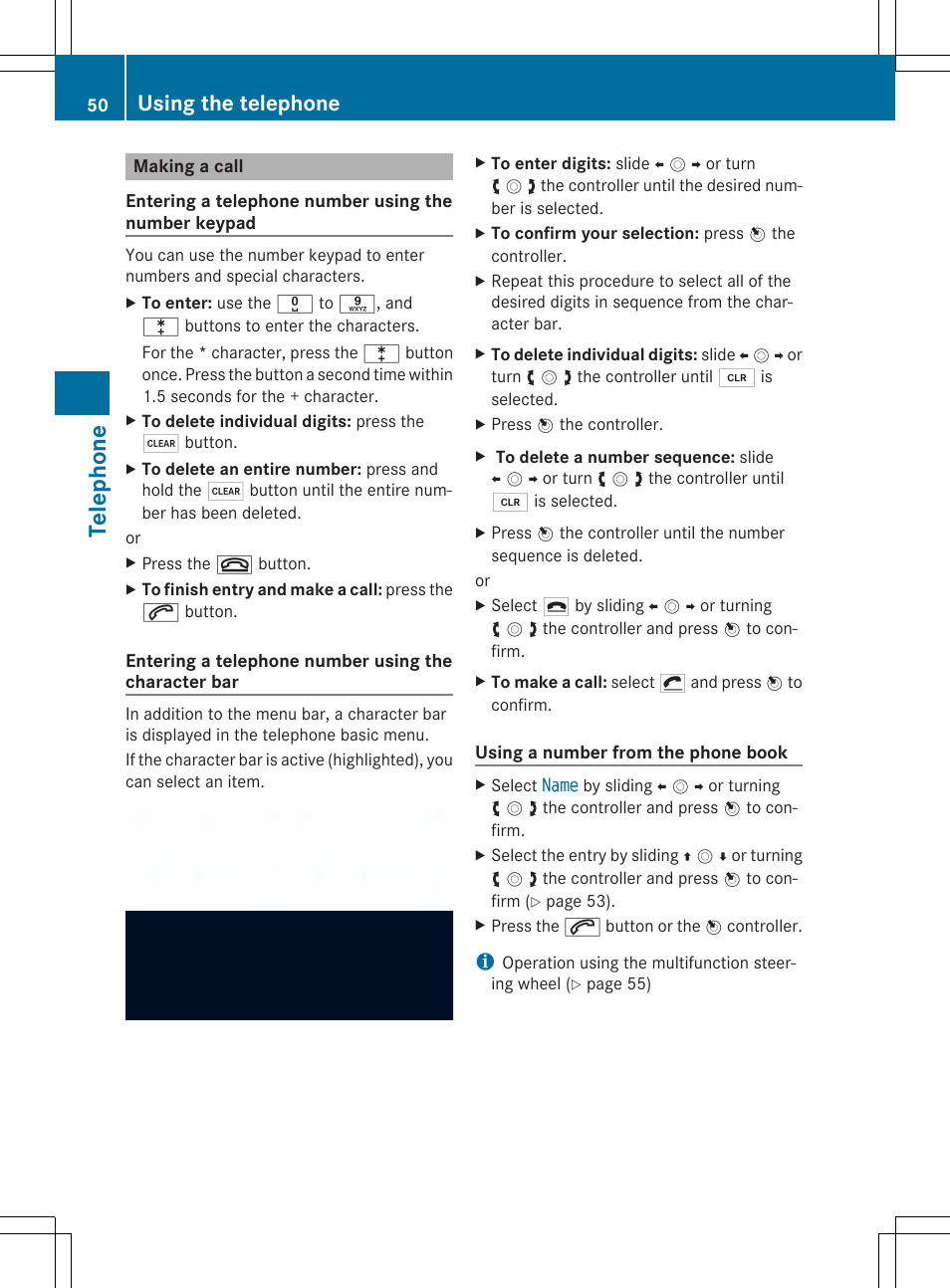 Tel eph on e, Using the telephone | Mercedes-Benz CLA-Class 2014 Audio 20 Manual User Manual | Page 52 / 106