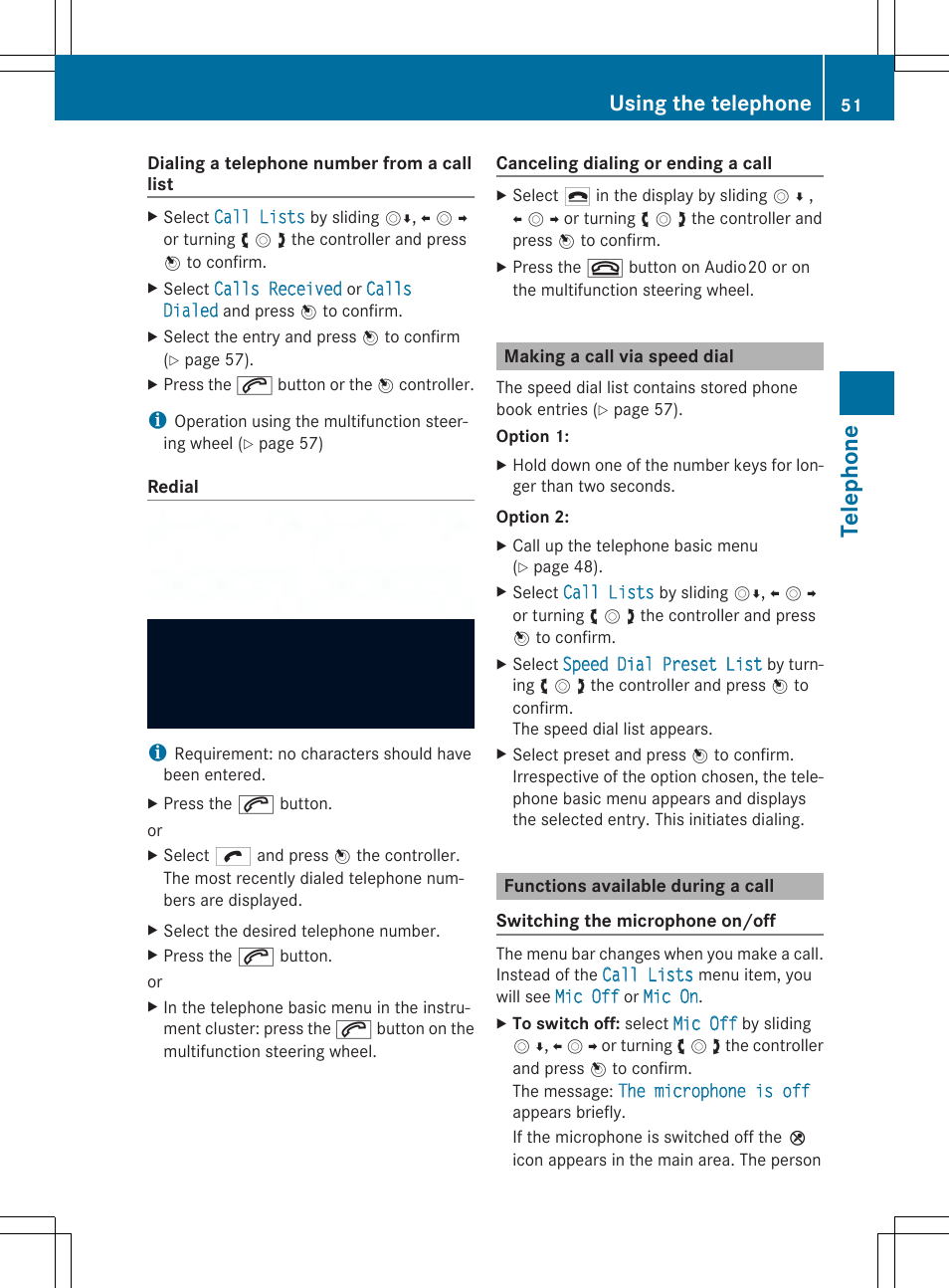Tel eph on e, Using the telephone | Mercedes-Benz CLA-Class 2014 Audio 20 Manual User Manual | Page 53 / 106