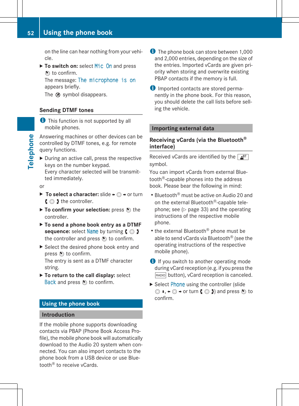 Teleph one, Using the phone book | Mercedes-Benz CLA-Class 2014 Audio 20 Manual User Manual | Page 54 / 106