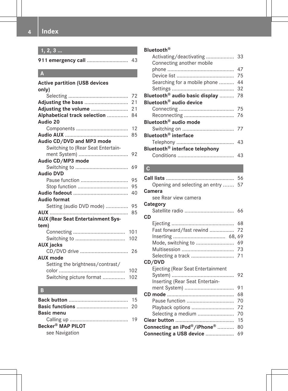 Index | Mercedes-Benz CLA-Class 2014 Audio 20 Manual User Manual | Page 6 / 106