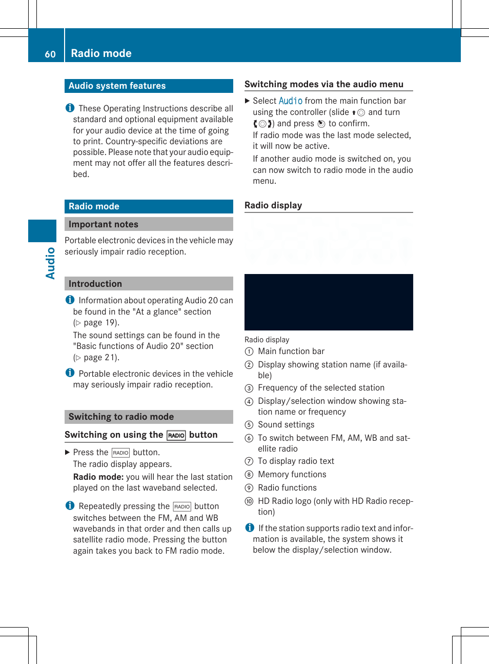Aud io, Radio mode | Mercedes-Benz CLA-Class 2014 Audio 20 Manual User Manual | Page 62 / 106