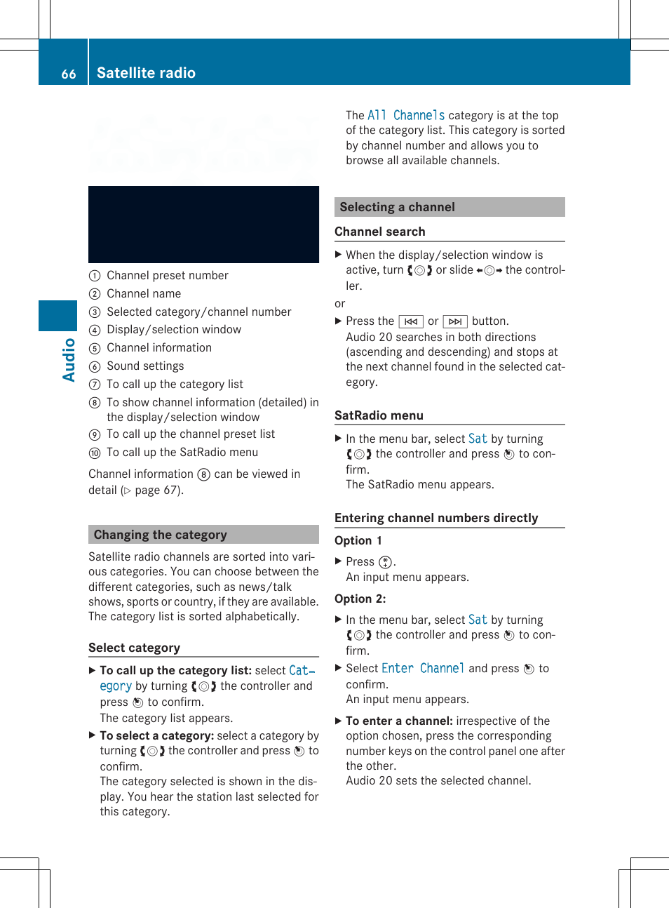 Aud io, Satellite radio | Mercedes-Benz CLA-Class 2014 Audio 20 Manual User Manual | Page 68 / 106