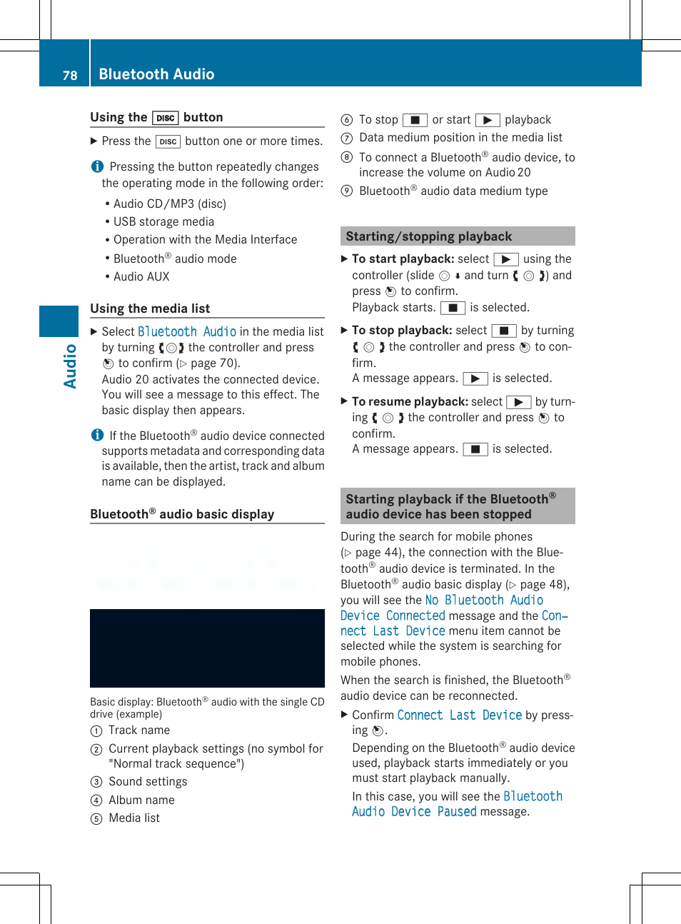 Aud io, Bluetooth audio | Mercedes-Benz CLA-Class 2014 Audio 20 Manual User Manual | Page 80 / 106
