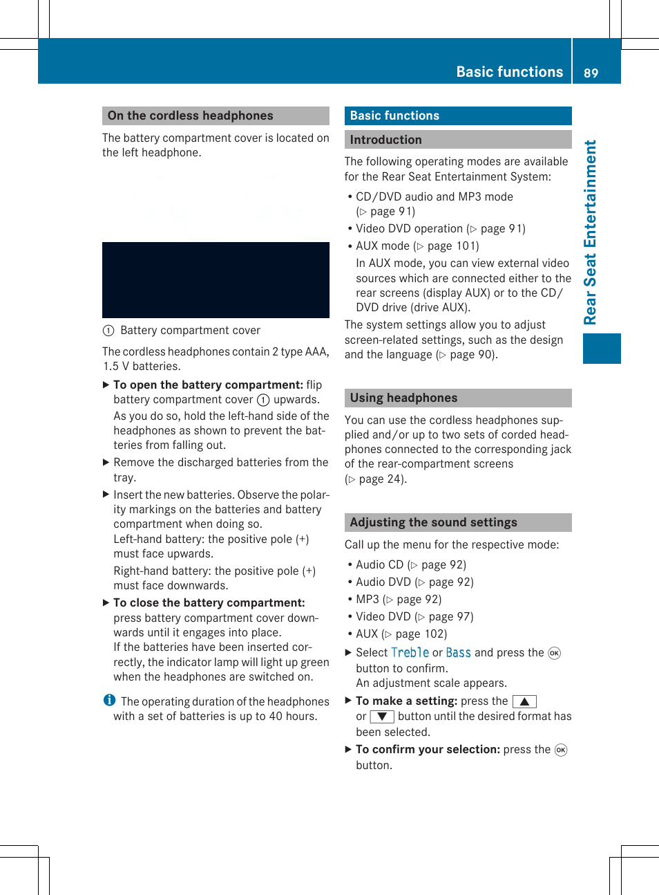 Rear seat entert ainment, Basic functions | Mercedes-Benz CLA-Class 2014 Audio 20 Manual User Manual | Page 91 / 106