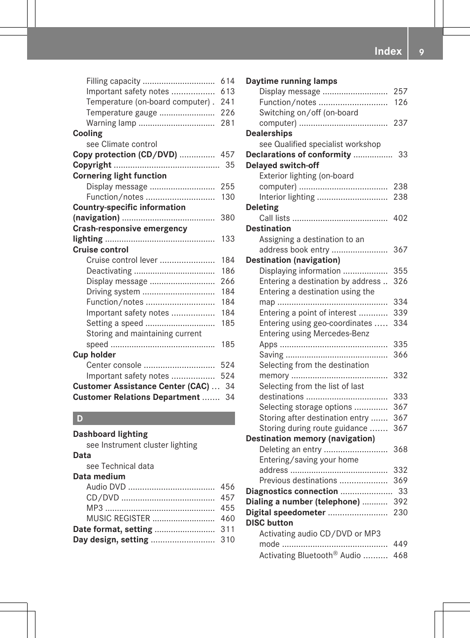 Index | Mercedes-Benz SL-Class 2014 Owners Manual User Manual | Page 11 / 618