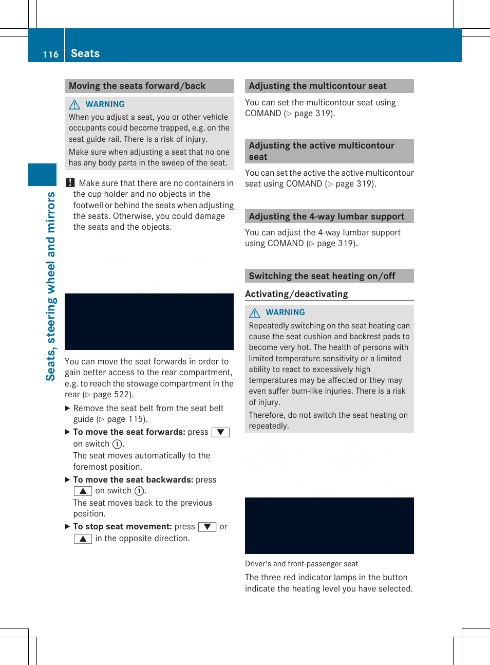 Seats, steering wheel and mirrors, Seats | Mercedes-Benz SL-Class 2014 Owners Manual User Manual | Page 118 / 618