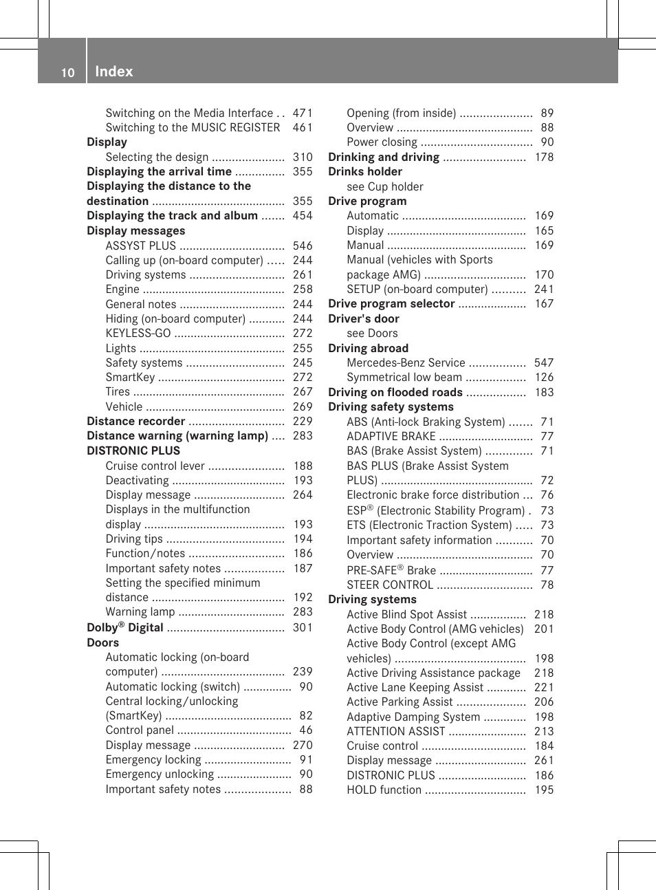 Index | Mercedes-Benz SL-Class 2014 Owners Manual User Manual | Page 12 / 618