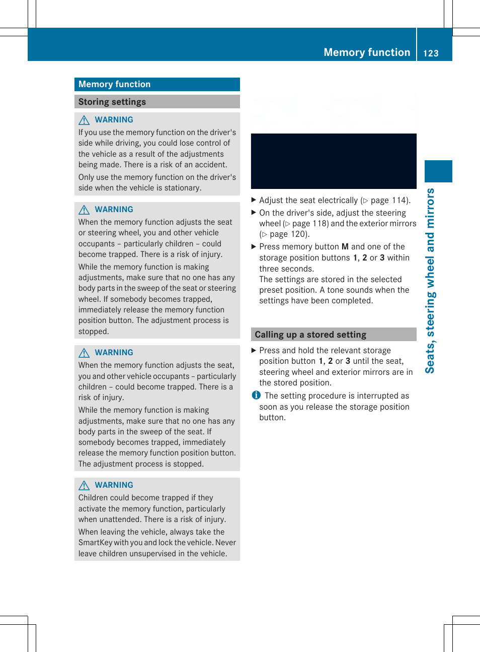Seats, steering wheel and mirrors | Mercedes-Benz SL-Class 2014 Owners Manual User Manual | Page 125 / 618