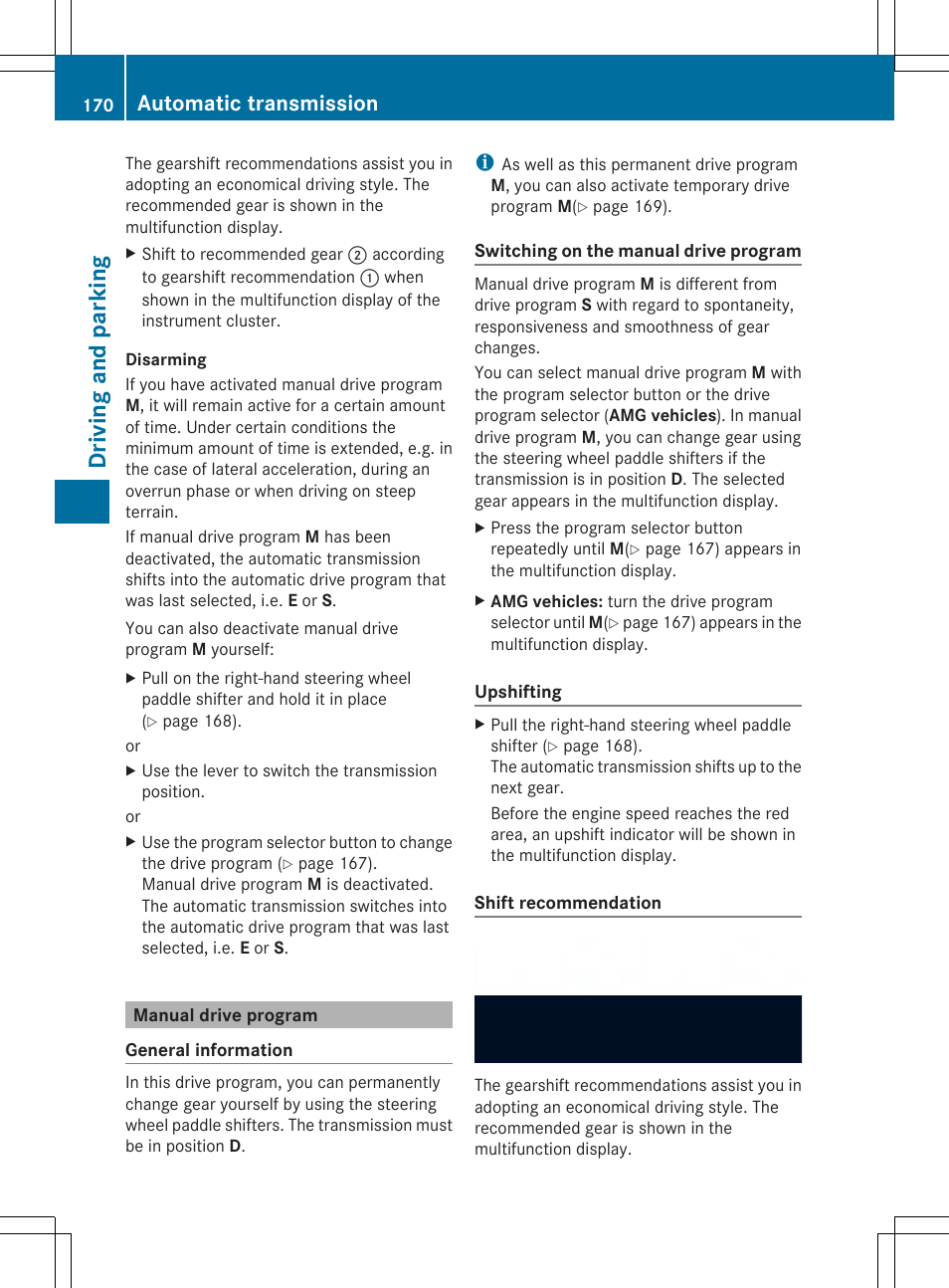 Driving and parking, Automatic transmission | Mercedes-Benz SL-Class 2014 Owners Manual User Manual | Page 172 / 618