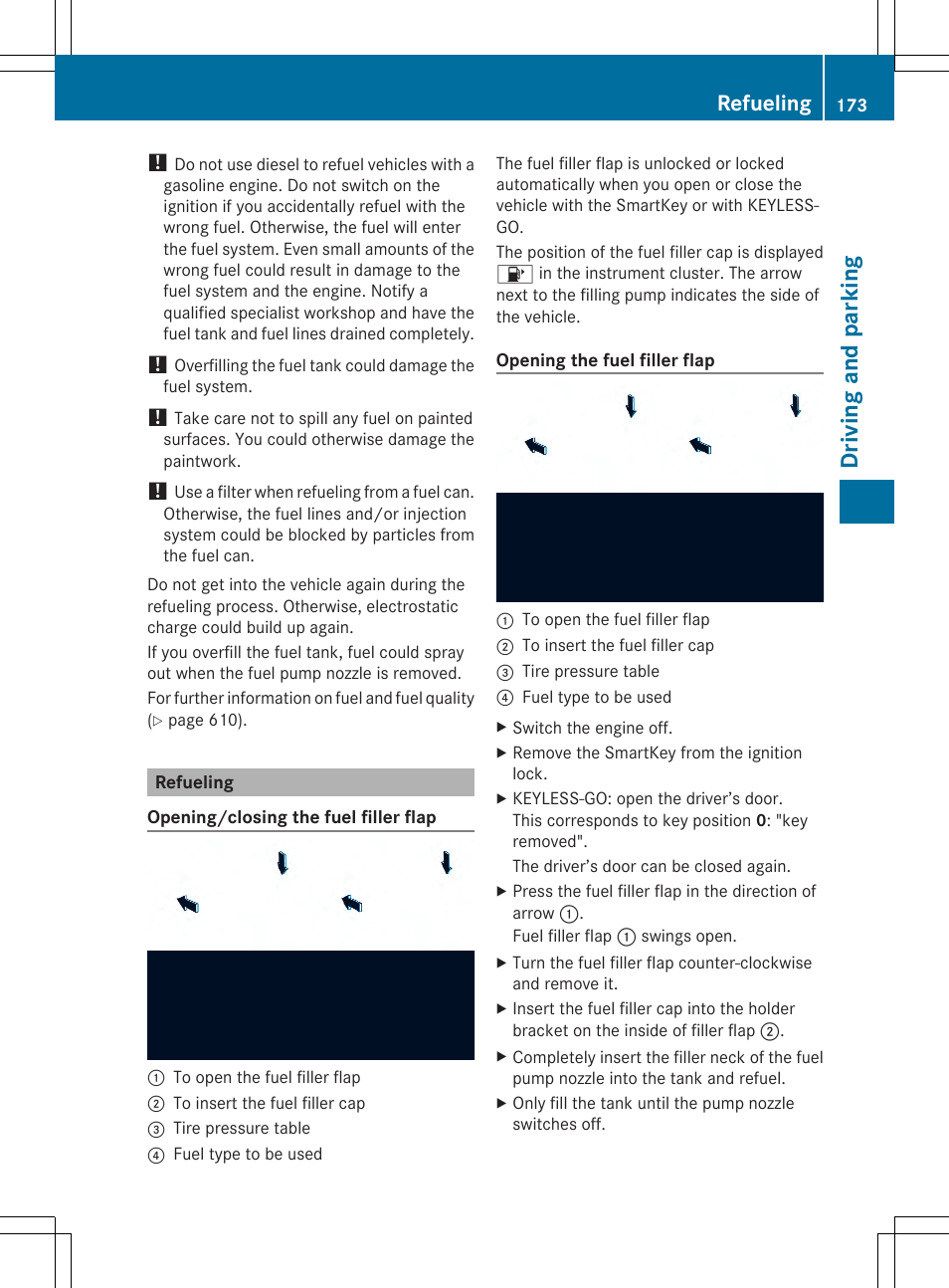 Driving and parking, Refueling | Mercedes-Benz SL-Class 2014 Owners Manual User Manual | Page 175 / 618