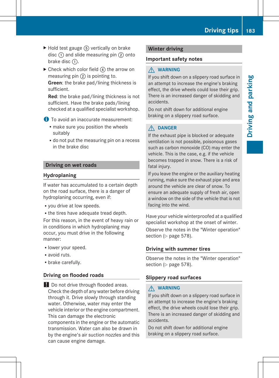 Dri vin g and parking, Driving tips | Mercedes-Benz SL-Class 2014 Owners Manual User Manual | Page 185 / 618
