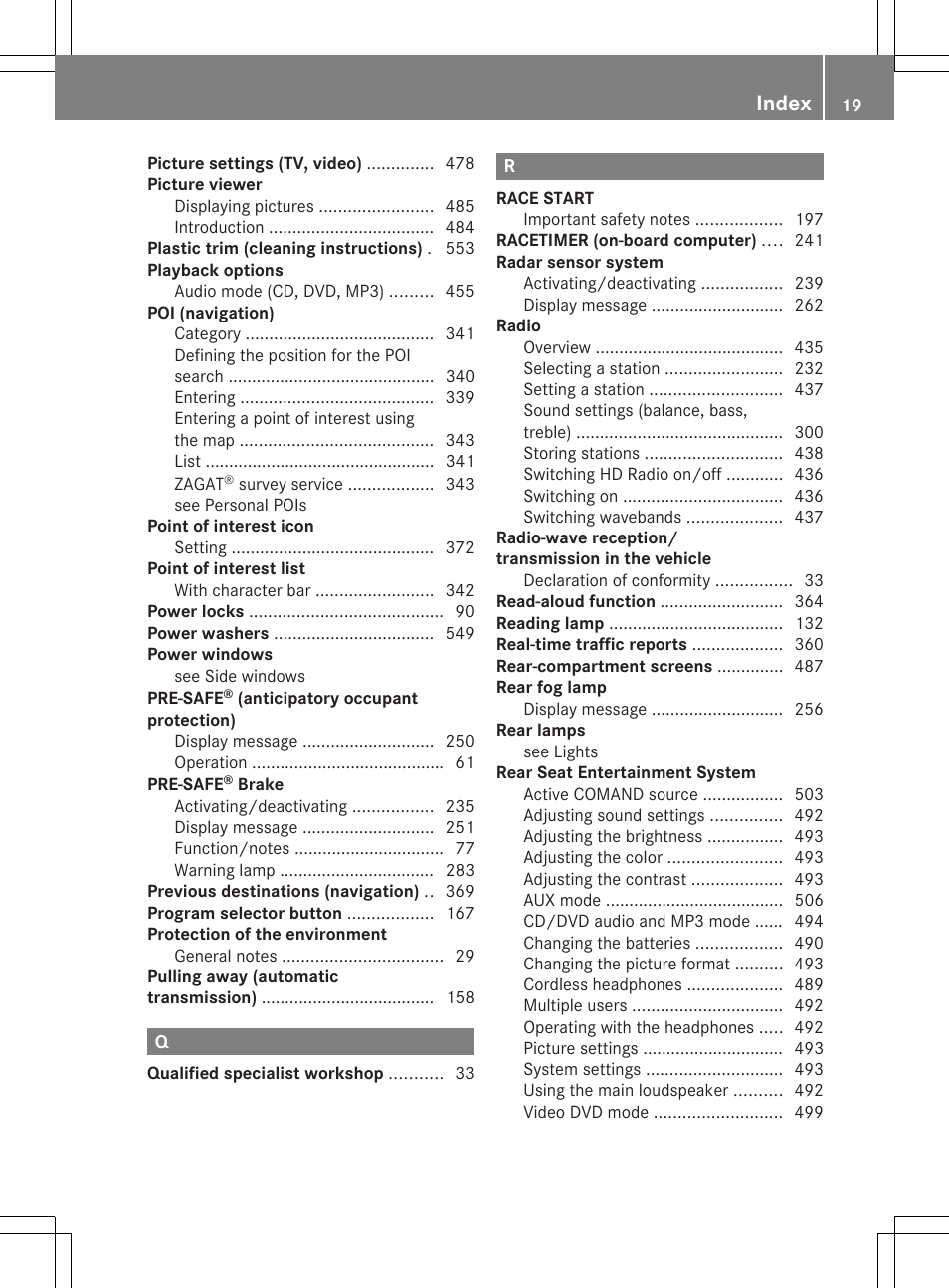 Index | Mercedes-Benz SL-Class 2014 Owners Manual User Manual | Page 21 / 618