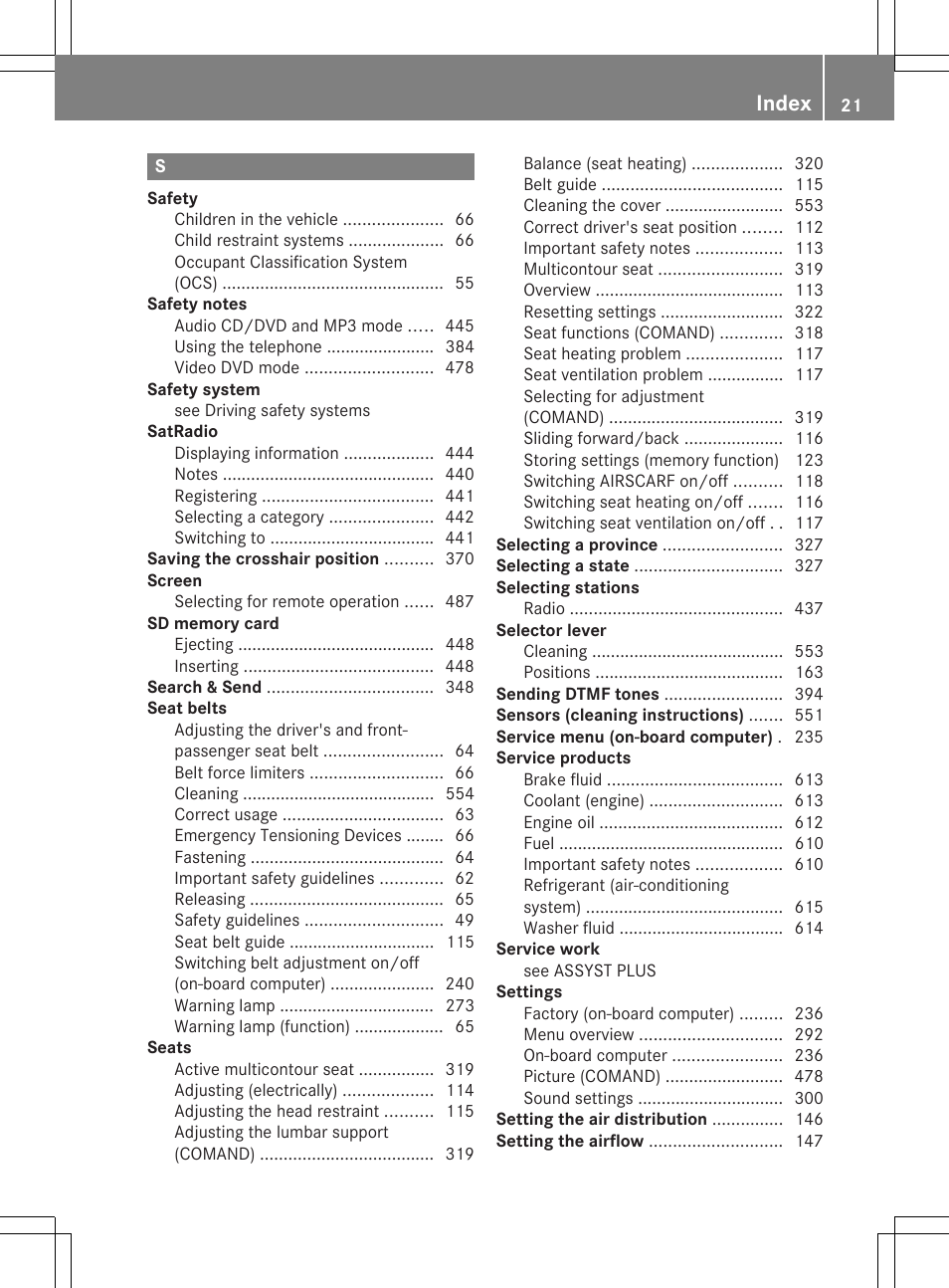 Index | Mercedes-Benz SL-Class 2014 Owners Manual User Manual | Page 23 / 618
