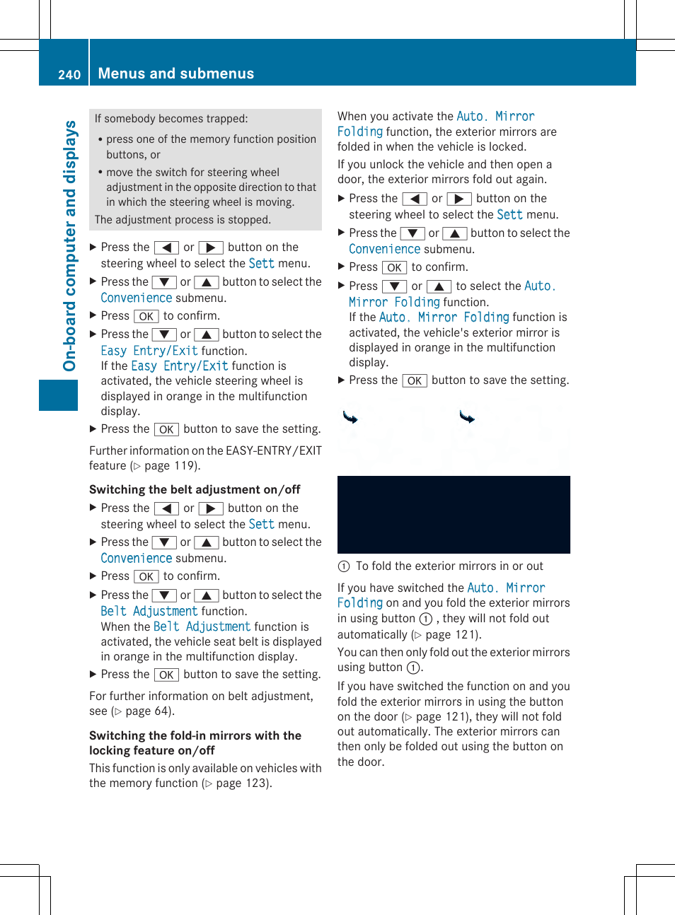 On-board computer and displays, Menus and submenus | Mercedes-Benz SL-Class 2014 Owners Manual User Manual | Page 242 / 618