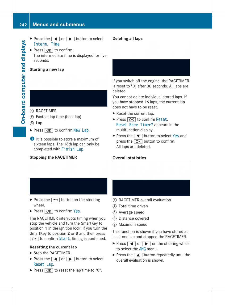 On-board comput er and display s, Menus and submenus | Mercedes-Benz SL-Class 2014 Owners Manual User Manual | Page 244 / 618