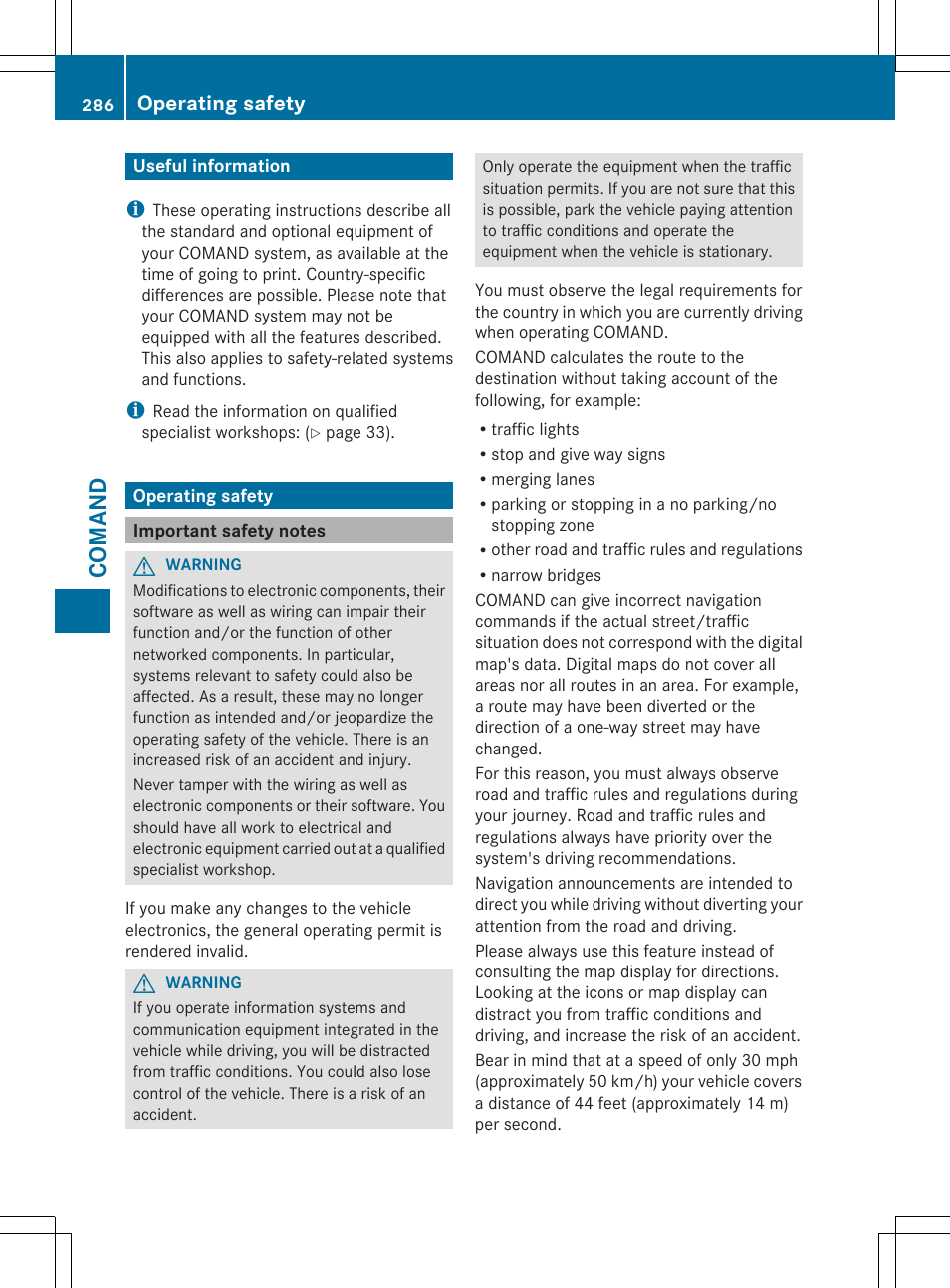 Coman d, Operating safety | Mercedes-Benz SL-Class 2014 Owners Manual User Manual | Page 288 / 618