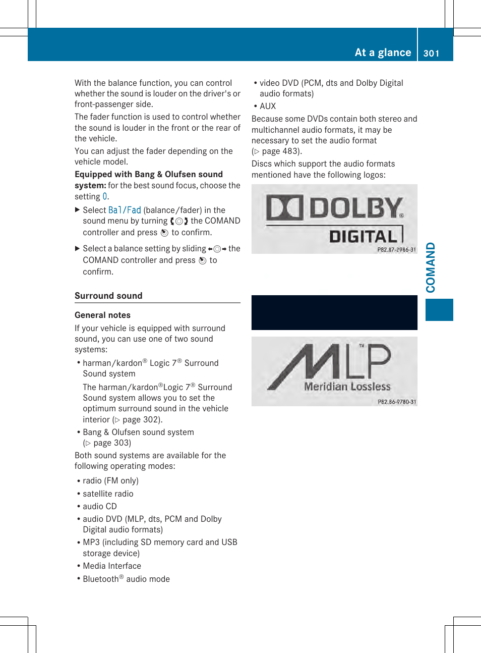 Comand, At a glance | Mercedes-Benz SL-Class 2014 Owners Manual User Manual | Page 303 / 618