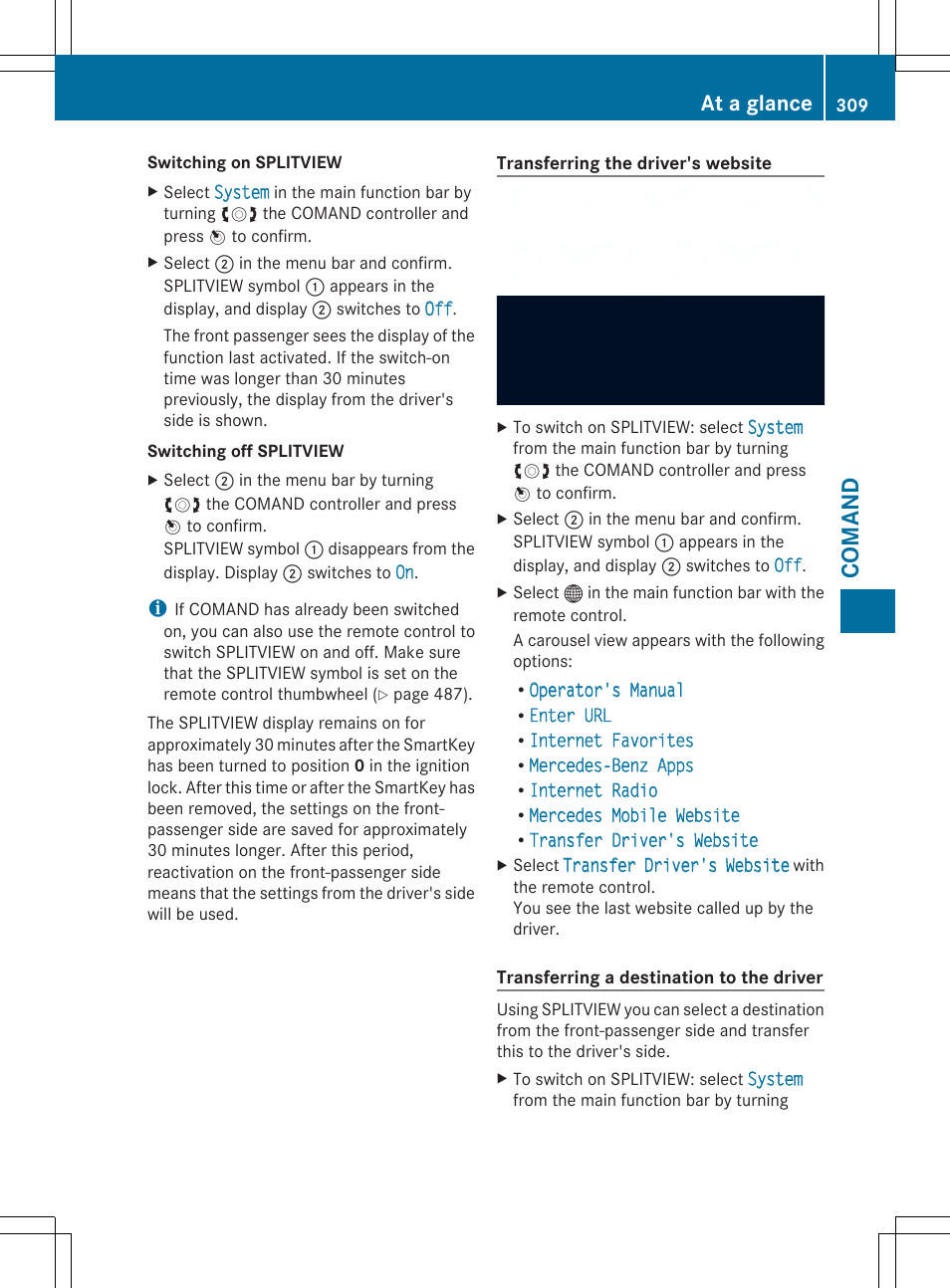 Comand, At a glance | Mercedes-Benz SL-Class 2014 Owners Manual User Manual | Page 311 / 618