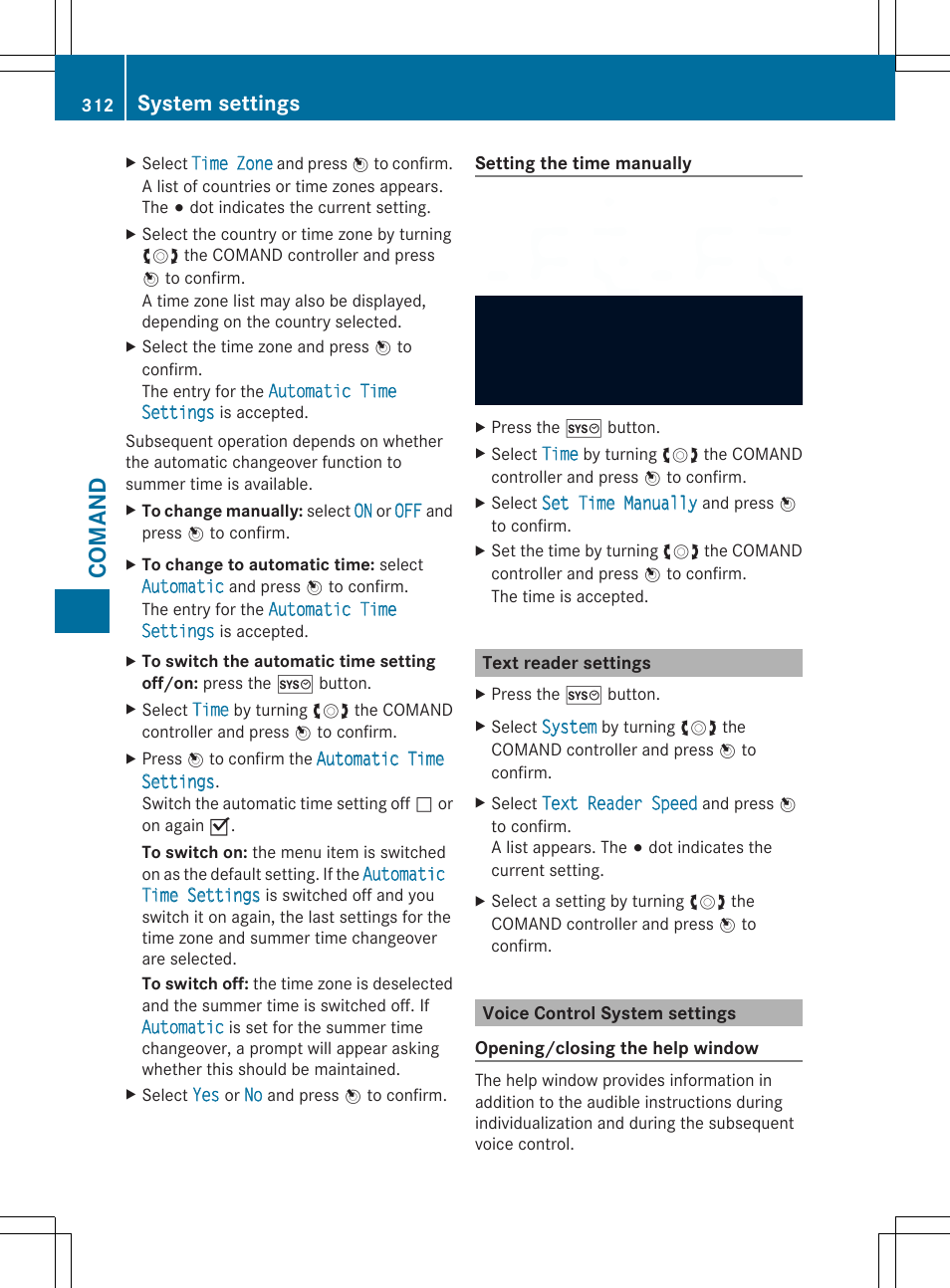 Co ma nd, System settings | Mercedes-Benz SL-Class 2014 Owners Manual User Manual | Page 314 / 618