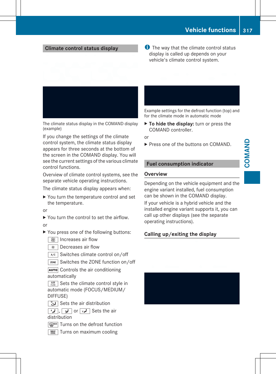 Coman d, Vehicle functions | Mercedes-Benz SL-Class 2014 Owners Manual User Manual | Page 319 / 618