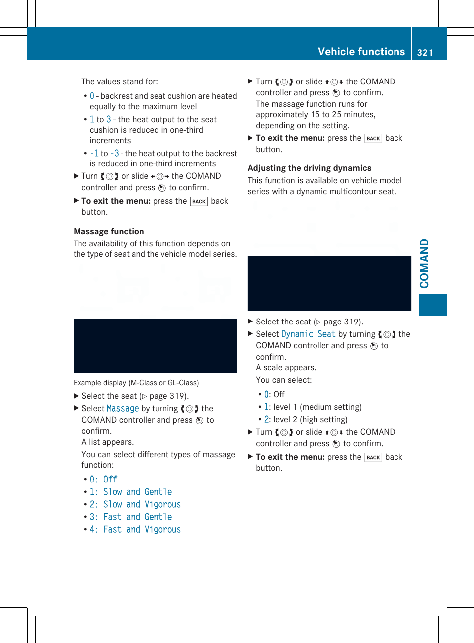 Comand, Vehicle functions | Mercedes-Benz SL-Class 2014 Owners Manual User Manual | Page 323 / 618