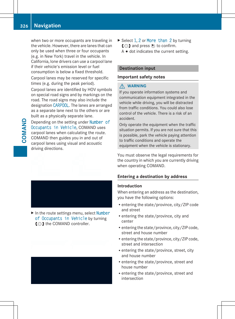 Coman d, Navigation | Mercedes-Benz SL-Class 2014 Owners Manual User Manual | Page 328 / 618