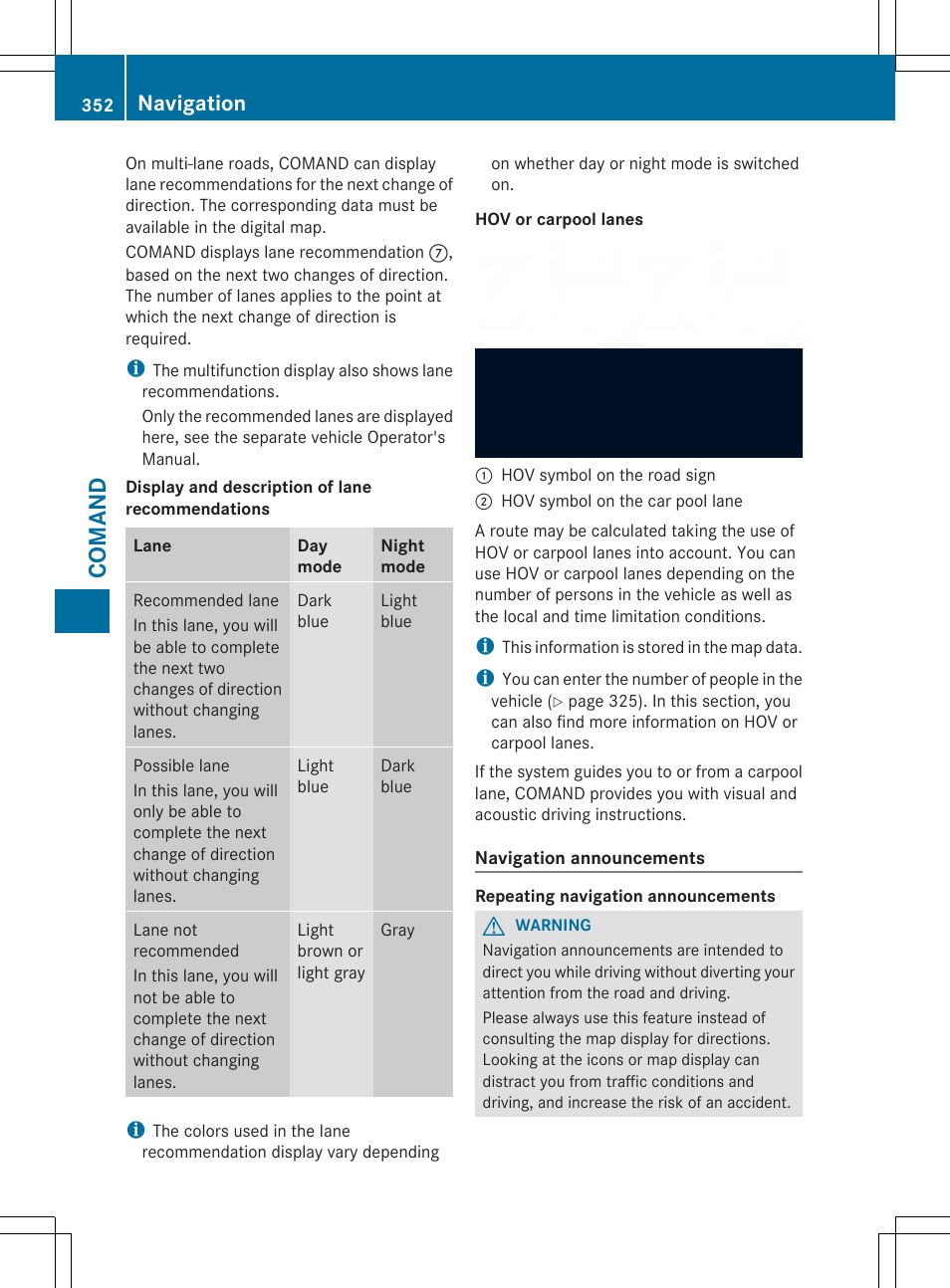 Comand, Navigation | Mercedes-Benz SL-Class 2014 Owners Manual User Manual | Page 354 / 618