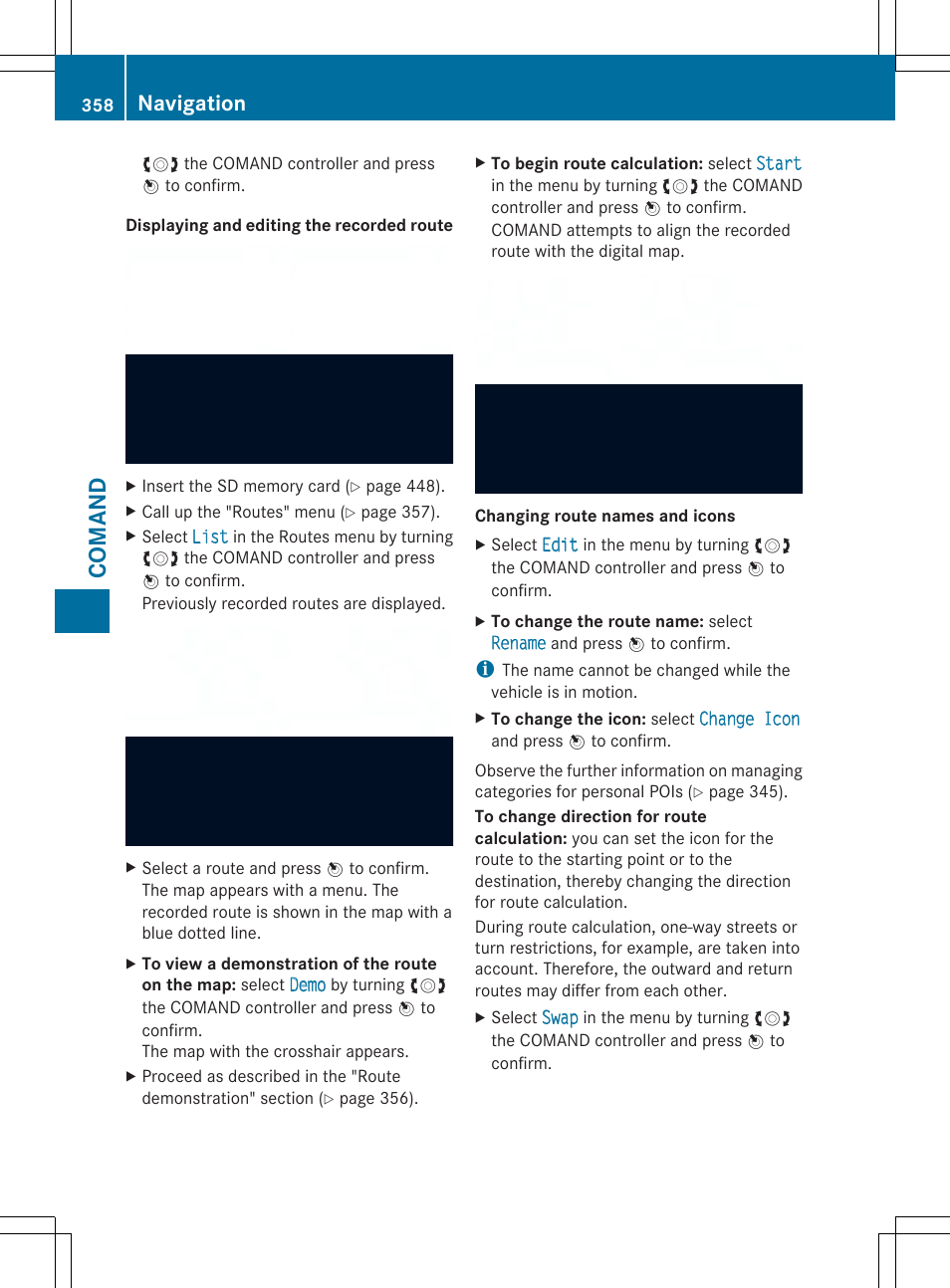 Comand, Navigation | Mercedes-Benz SL-Class 2014 Owners Manual User Manual | Page 360 / 618
