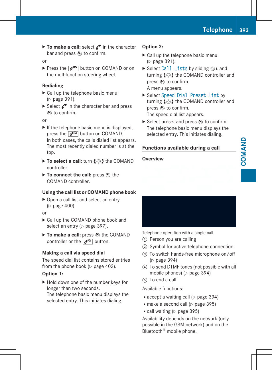 Co ma nd, Telephone | Mercedes-Benz SL-Class 2014 Owners Manual User Manual | Page 395 / 618