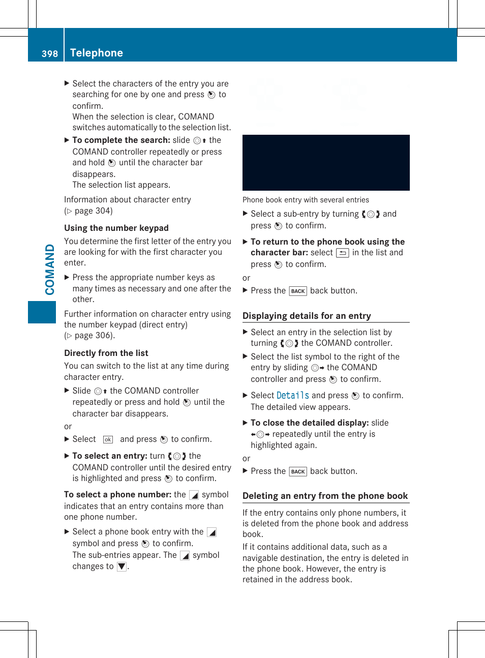 Co ma nd, Telephone | Mercedes-Benz SL-Class 2014 Owners Manual User Manual | Page 400 / 618