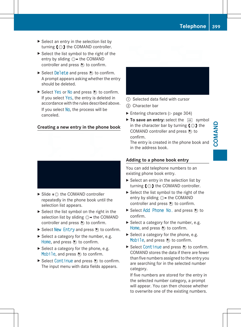 Co ma nd, Telephone | Mercedes-Benz SL-Class 2014 Owners Manual User Manual | Page 401 / 618