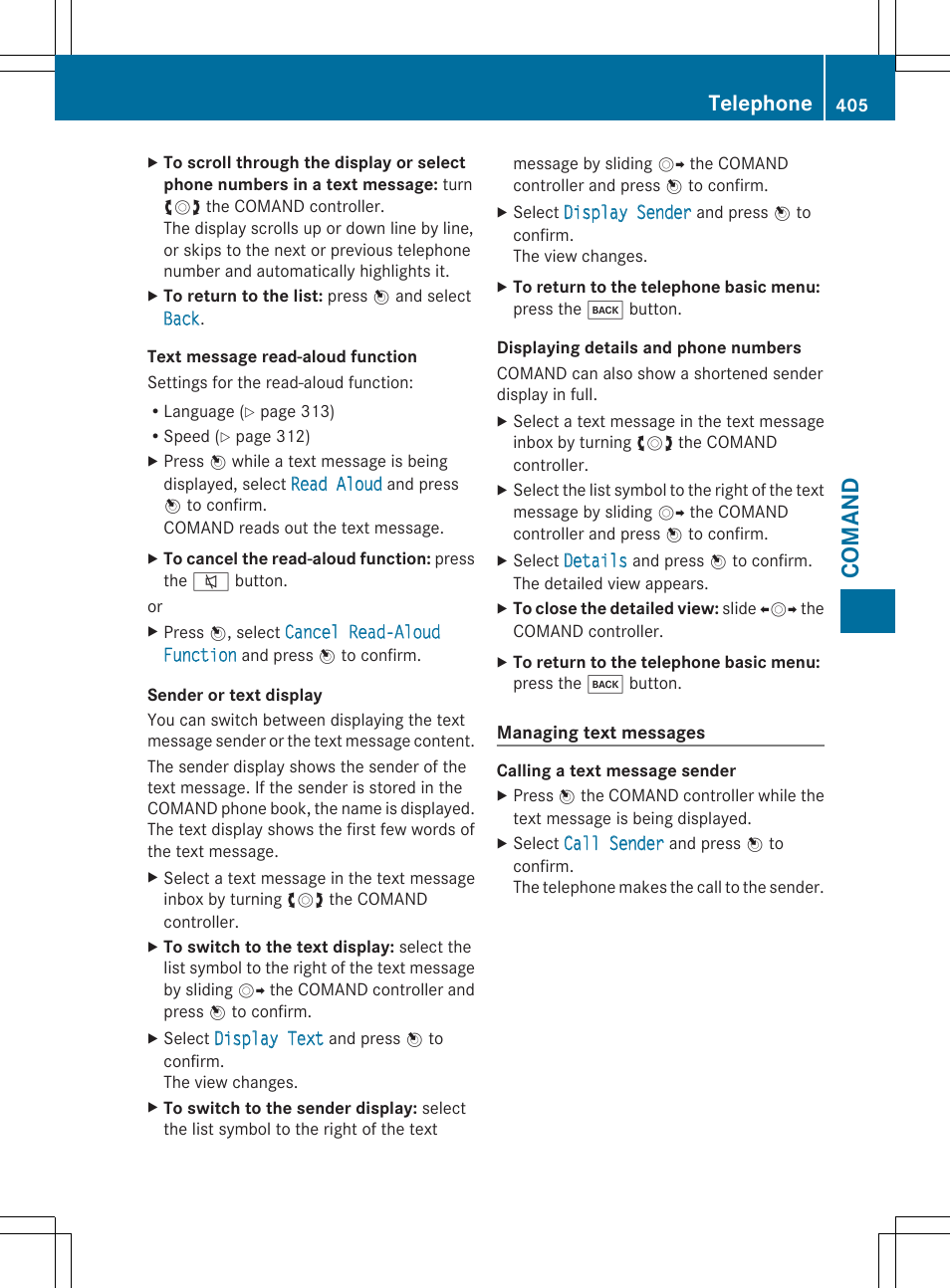Co ma nd, Telephone | Mercedes-Benz SL-Class 2014 Owners Manual User Manual | Page 407 / 618