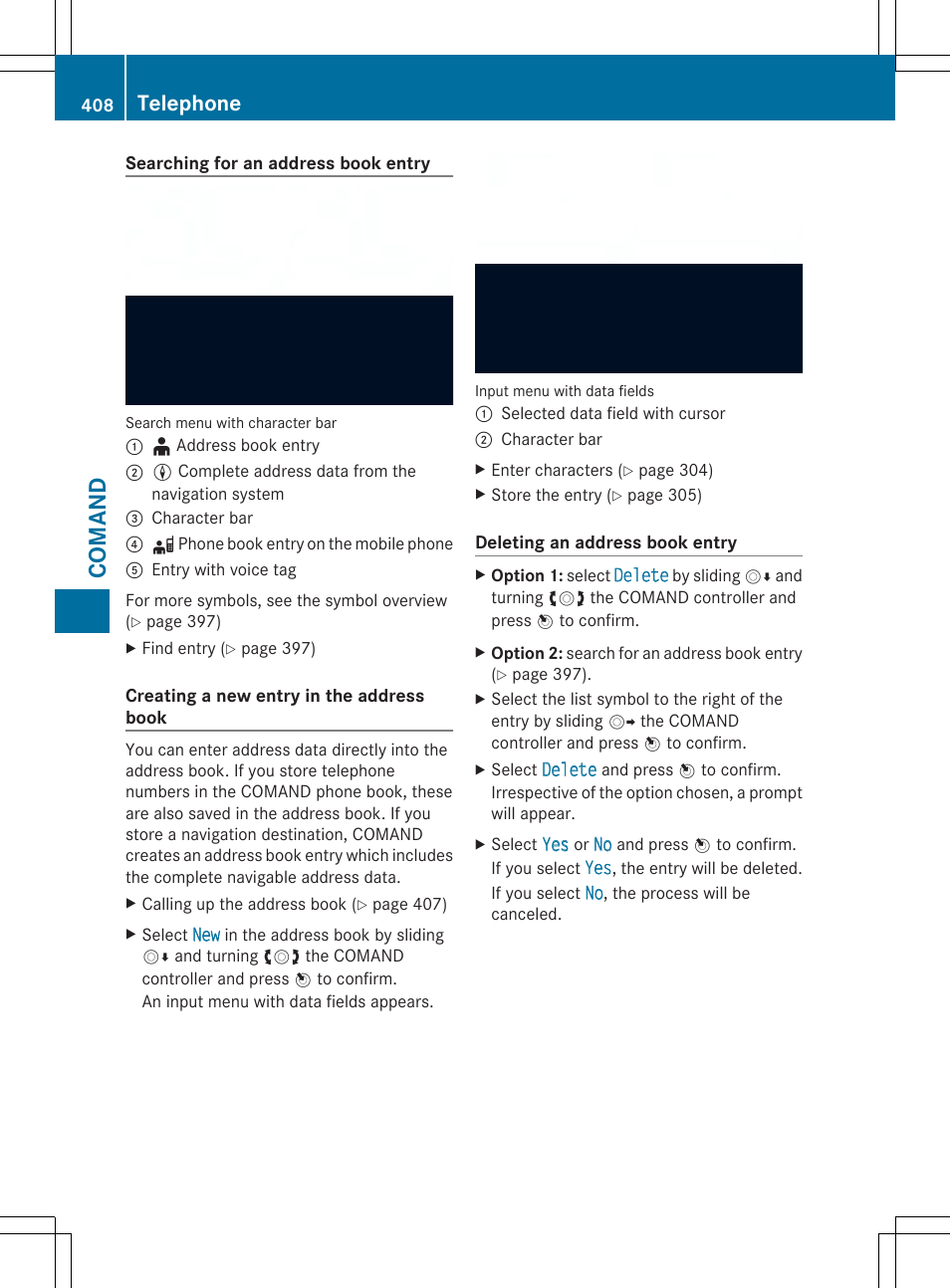 Comand, Telephone | Mercedes-Benz SL-Class 2014 Owners Manual User Manual | Page 410 / 618