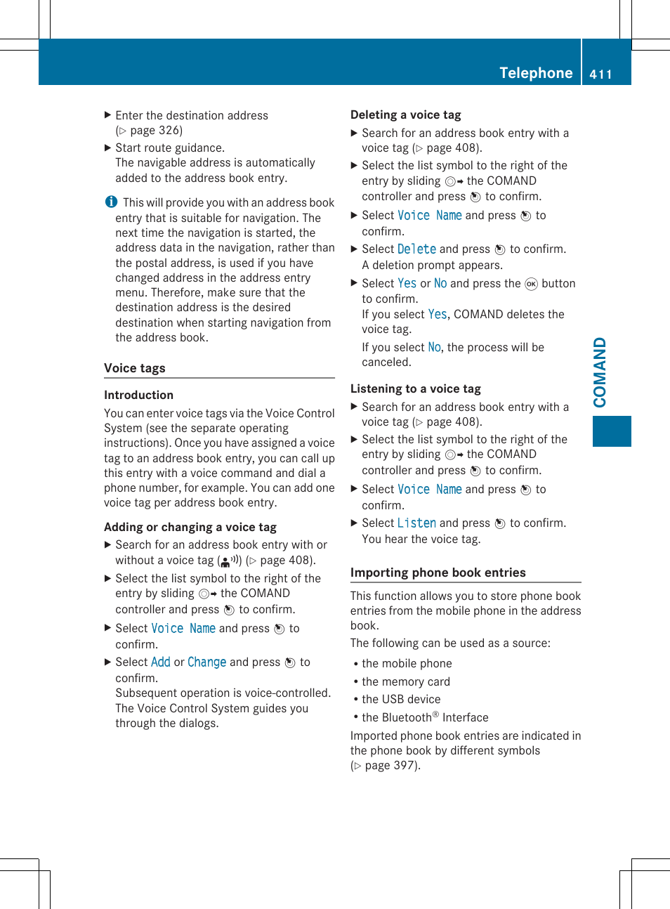 Co ma nd, Telephone | Mercedes-Benz SL-Class 2014 Owners Manual User Manual | Page 413 / 618